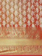 Red Brocade Woven Zari Design Floral Saree with Unstitched Blouse - Hiral Fashion | Grocsy