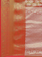 Red Brocade Woven Zari Design Floral Saree with Unstitched Blouse - Hiral Fashion | Grocsy