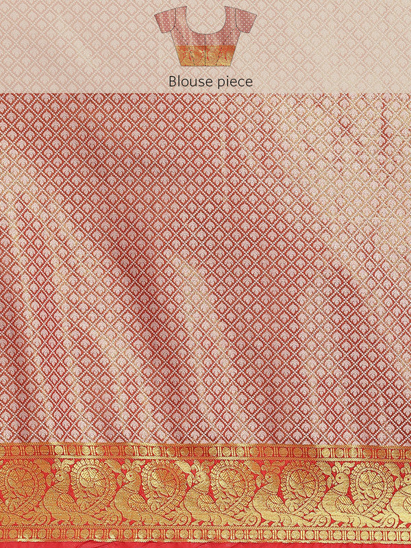 Red Brocade Woven Zari Design Floral Saree with Unstitched Blouse - Hiral Fashion | Grocsy