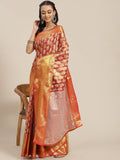 Red Brocade Woven Zari Design Floral Saree with Unstitched Blouse - Hiral Fashion | Grocsy