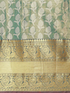 Turquoise Brocade Woven Zari Design Floral Saree with Unstitched Blouse - Hiral Fashion | Grocsy