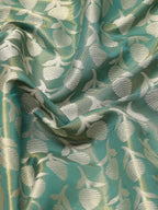 Turquoise Brocade Woven Zari Design Floral Saree with Unstitched Blouse - Hiral Fashion | Grocsy