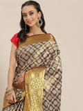 Black Brocade Woven Zari Design Floral Saree with Unstitched Blouse - Hiral Fashion | Grocsy