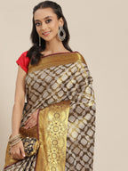 Black Brocade Woven Zari Design Floral Saree with Unstitched Blouse - Hiral Fashion | Grocsy