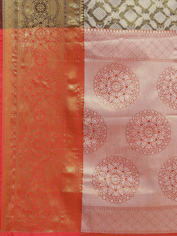 Black Brocade Woven Zari Design Floral Saree with Unstitched Blouse - Hiral Fashion | Grocsy