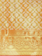 Mustard Brocade Woven Zari Design Floral Saree with Unstitched Blouse - Hiral Fashion | Grocsy