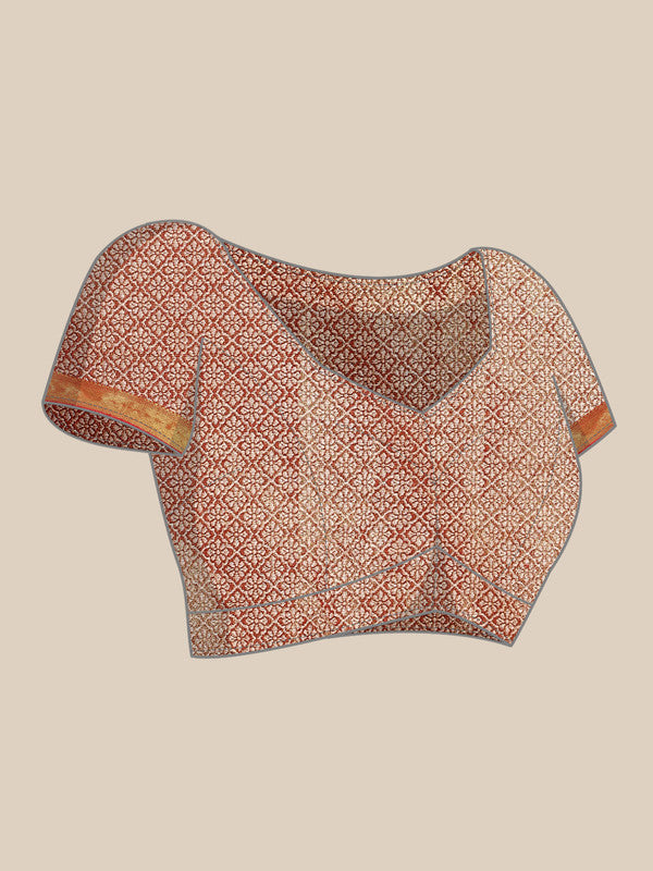 Mustard Brocade Woven Zari Design Floral Saree with Unstitched Blouse - Hiral Fashion | Grocsy