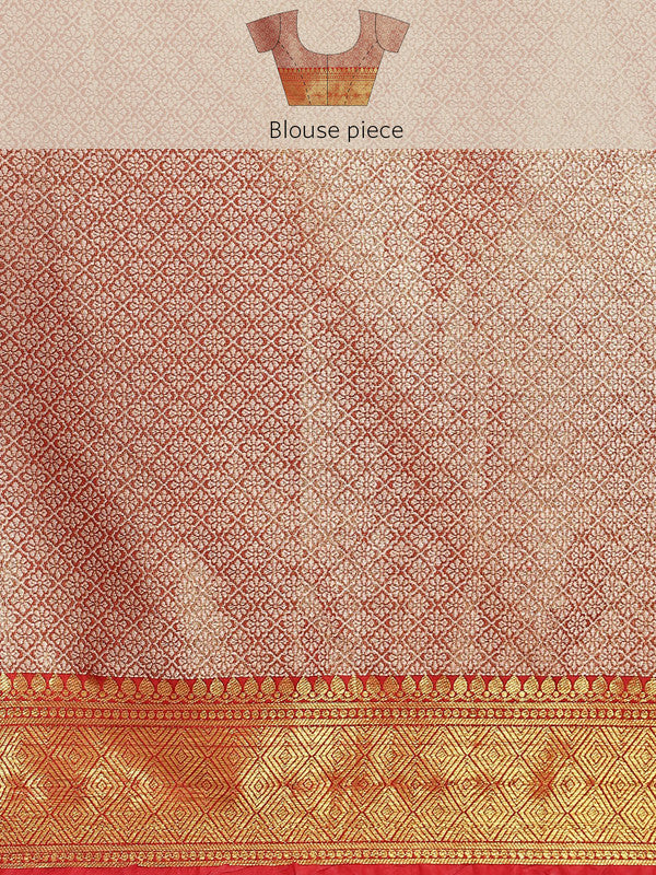 Mustard Brocade Woven Zari Design Floral Saree with Unstitched Blouse - Hiral Fashion | Grocsy