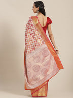 Pink Brocade Woven Zari Design Floral Saree with Unstitched Blouse - Hiral Fashion | Grocsy