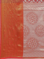 Pink Brocade Woven Zari Design Floral Saree with Unstitched Blouse - Hiral Fashion | Grocsy