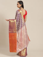 Purple Brocade Woven Zari Design Floral Saree with Unstitched Blouse - Hiral Fashion | Grocsy