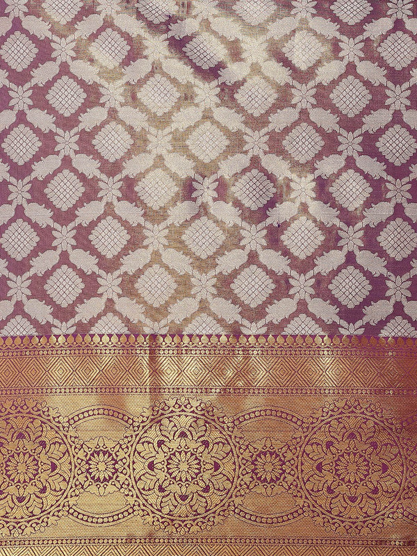 Purple Brocade Woven Zari Design Floral Saree with Unstitched Blouse - Hiral Fashion | Grocsy