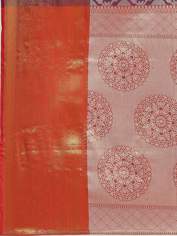 Purple Brocade Woven Zari Design Floral Saree with Unstitched Blouse - Hiral Fashion | Grocsy