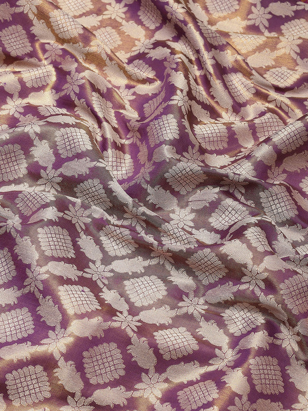 Purple Brocade Woven Zari Design Floral Saree with Unstitched Blouse - Hiral Fashion | Grocsy