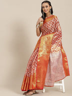 Red Brocade Woven Zari Design Floral Saree with Unstitched Blouse - Hiral Fashion | Grocsy