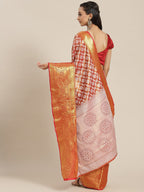 Red Brocade Woven Zari Design Floral Saree with Unstitched Blouse - Hiral Fashion | Grocsy