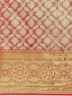 Red Brocade Woven Zari Design Floral Saree with Unstitched Blouse - Hiral Fashion | Grocsy