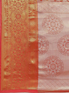Red Brocade Woven Zari Design Floral Saree with Unstitched Blouse - Hiral Fashion | Grocsy