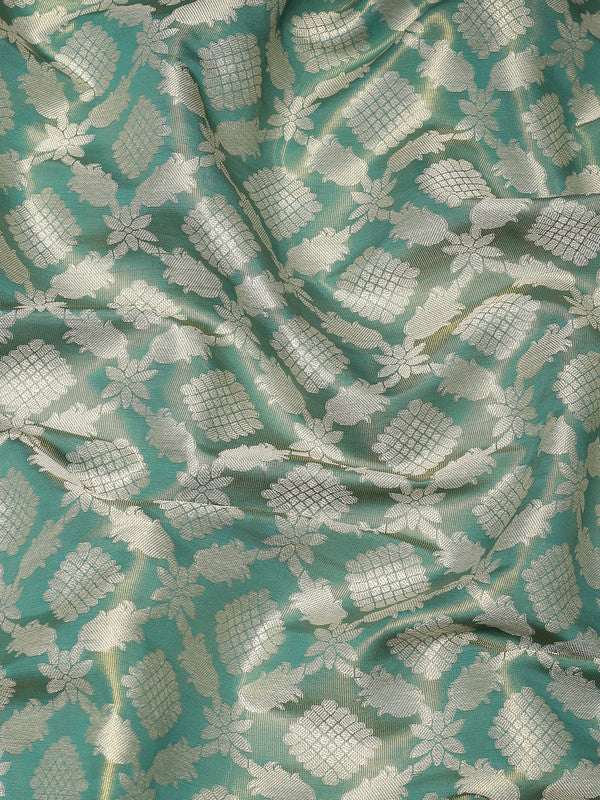 Turquoise Brocade Woven Zari Design Floral Saree with Unstitched Blouse - Hiral Fashion | Grocsy