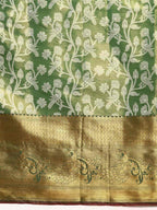 Green Brocade Woven Zari Design Floral Saree with Unstitched Blouse - Hiral Fashion | Grocsy