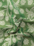 Green Brocade Woven Zari Design Floral Saree with Unstitched Blouse - Hiral Fashion | Grocsy