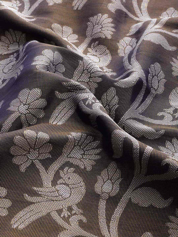 Navy Blue Brocade Woven Zari Design Floral Saree with Unstitched Blouse - Hiral Fashion | Grocsy