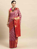 Pink Brocade Woven Zari Design Floral Saree with Unstitched Blouse - Hiral Fashion | Grocsy