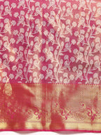Pink Brocade Woven Zari Design Floral Saree with Unstitched Blouse - Hiral Fashion | Grocsy