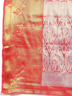 Pink Brocade Woven Zari Design Floral Saree with Unstitched Blouse - Hiral Fashion | Grocsy