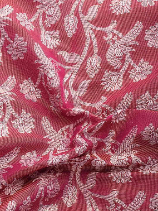 Pink Brocade Woven Zari Design Floral Saree with Unstitched Blouse - Hiral Fashion | Grocsy
