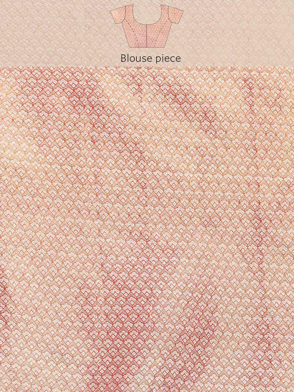Pink Brocade Woven Zari Design Floral Saree with Unstitched Blouse - Hiral Fashion | Grocsy