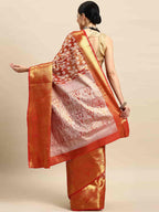 Red Brocade Woven Zari Design Floral Saree with Unstitched Blouse - Hiral Fashion | Grocsy