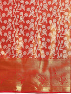 Red Brocade Woven Zari Design Floral Saree with Unstitched Blouse - Hiral Fashion | Grocsy