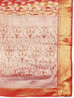 Red Brocade Woven Zari Design Floral Saree with Unstitched Blouse - Hiral Fashion | Grocsy