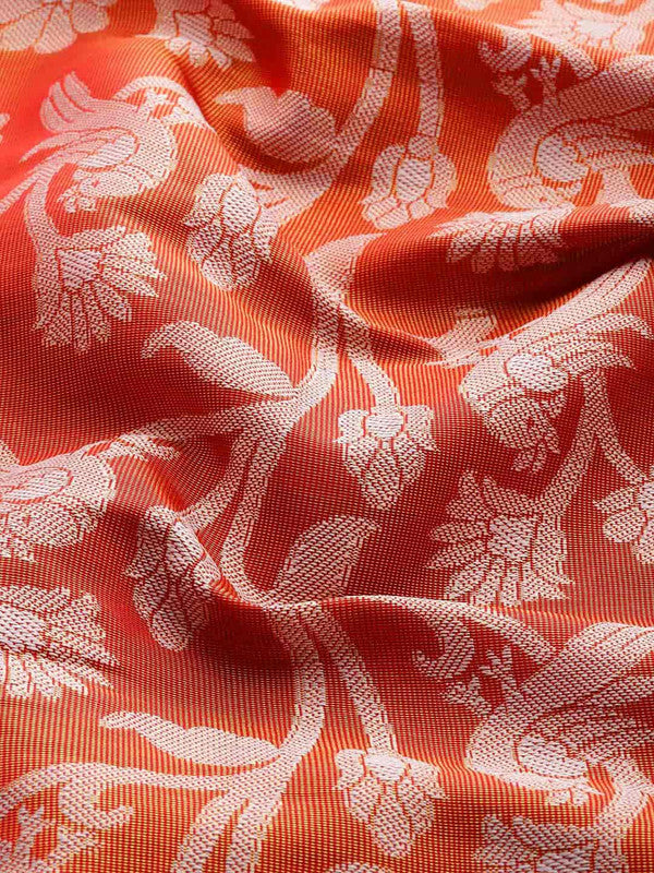 Red Brocade Woven Zari Design Floral Saree with Unstitched Blouse - Hiral Fashion | Grocsy