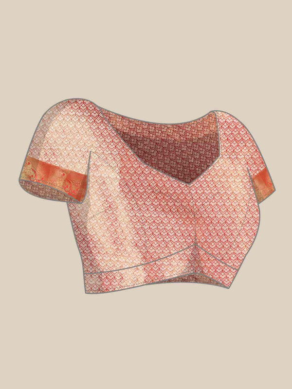 Red Brocade Woven Zari Design Floral Saree with Unstitched Blouse - Hiral Fashion | Grocsy