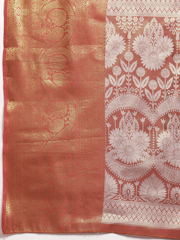 Green Silk Blend Woven Zari Design Striped Saree with Unstitched Blouse - Hiral Fashion | Grocsy
