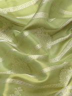 Green Silk Blend Woven Zari Design Striped Saree with Unstitched Blouse - Hiral Fashion | Grocsy