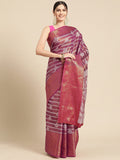 Pink Silk Blend Woven Zari Design Striped Saree with Unstitched Blouse - Hiral Fashion | Grocsy