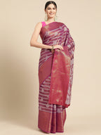 Pink Silk Blend Woven Zari Design Striped Saree with Unstitched Blouse - Hiral Fashion | Grocsy