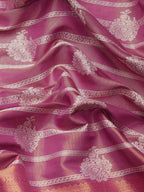 Pink Silk Blend Woven Zari Design Striped Saree with Unstitched Blouse - Hiral Fashion | Grocsy