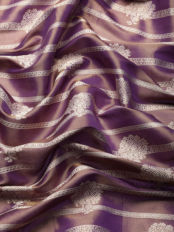 Purple Silk Blend Woven Zari Design Striped Saree with Unstitched Blouse - Hiral Fashion | Grocsy