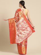 Red Silk Blend Woven Zari Design Striped Saree with Unstitched Blouse - Hiral Fashion | Grocsy