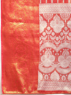Red Silk Blend Woven Zari Design Striped Saree with Unstitched Blouse - Hiral Fashion | Grocsy