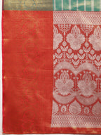 Turquoise Silk Blend Woven Zari Design Striped Saree with Unstitched Blouse - Hiral Fashion | Grocsy