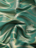 Turquoise Silk Blend Woven Zari Design Striped Saree with Unstitched Blouse - Hiral Fashion | Grocsy