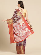 Purple Silk Blend Woven Zari Design Striped Saree with Unstitched Blouse - Hiral Fashion | Grocsy