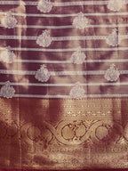 Purple Silk Blend Woven Zari Design Striped Saree with Unstitched Blouse - Hiral Fashion | Grocsy