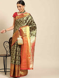 Black Art Silk Woven Zari Design Floral Saree with Unstitched Blouse - Hiral Fashion | Grocsy