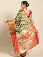 Black Art Silk Woven Zari Design Floral Saree with Unstitched Blouse - Hiral Fashion | Grocsy